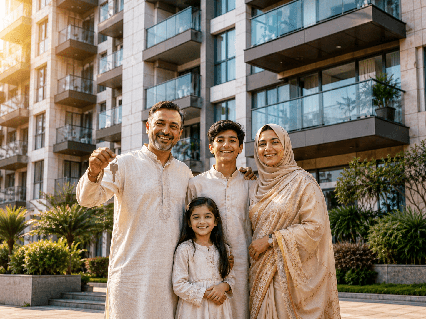 Family receiving keys to their new home